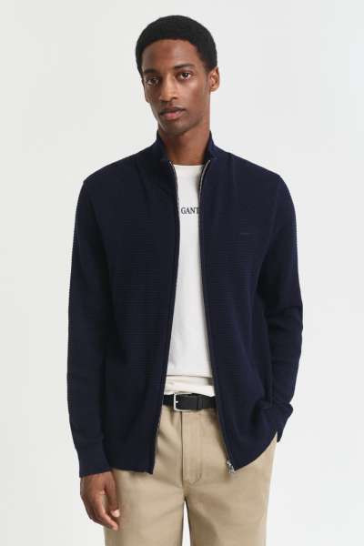 KARDIGÁN GANT TEXTURED COTTON MERINO CARDIGAN EVENING BLUE