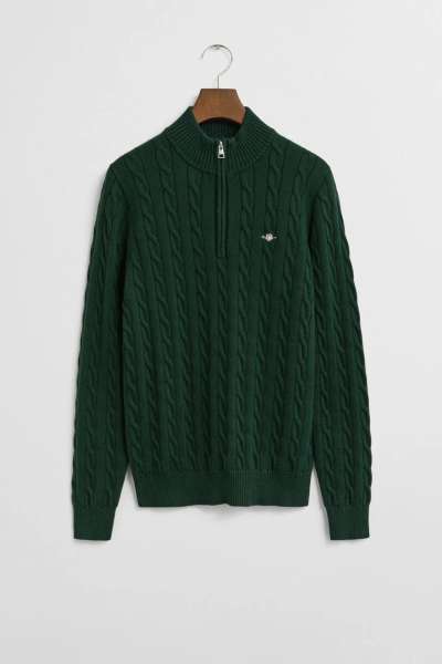 PULÓVER GANT COTTON CABLE HALF ZIP TARTAN GREEN