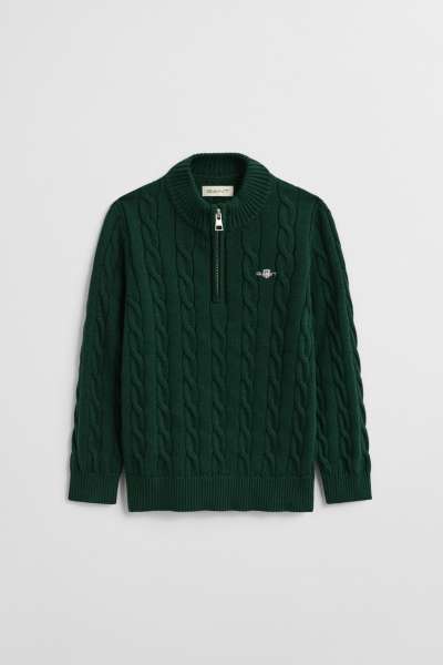 PULÓVER GANT COTTON CABLE HALF ZIP TARTAN GREEN