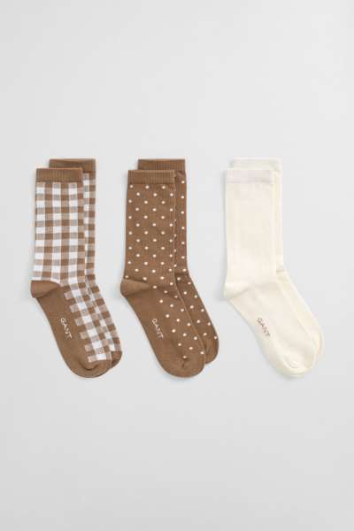 ZOKNI GANT DOT AND GINGHAM CHECK SOCKS 3-PACK WARM KHAKI