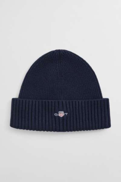 SAPKA GANT COTTON BLEND LOGO BEANIE MARINE