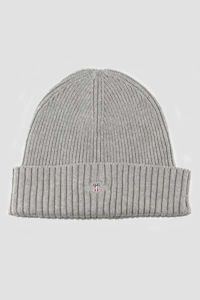 SAPKA GANT COTTON BLEND LOGO BEANIE GREY MELANGE