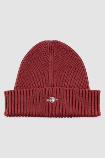 SAPKA GANT COTTON BLEND LOGO BEANIE PLUMPED RED