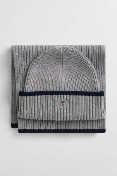 KÉSZLET SAPKA ÉS SÁL GANT ESSENTIAL GIFT SET GREY MELANGE