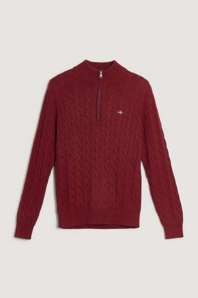 PULÓVER GANT COTTON CABLE HALF ZIP PLUMPED RED