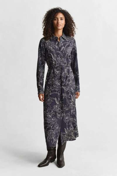 RUHA GANT FLORAL PRINT SHIRT DRESS EVENING BLUE