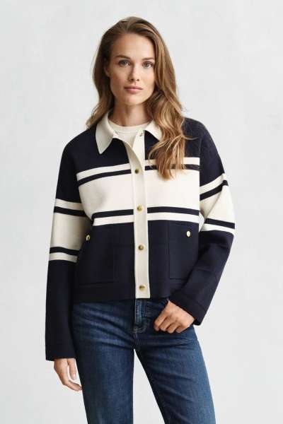 KARDIGÁN GANT COLOR BLOCKED CARDIGAN EVENING BLUE