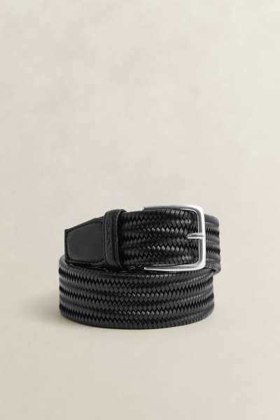 ÖV GANT LEATHER ELASTIC BRAIDED BELT BLACK