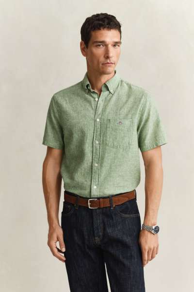 ING GANT REG COTTON INEN SS SHIRT HERB GREEN