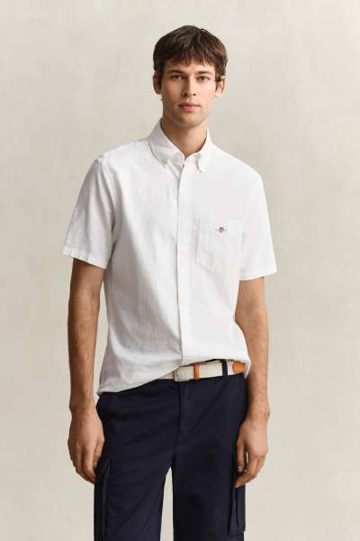 ING GANT REG COTTON LINEN  HIRT WHITE