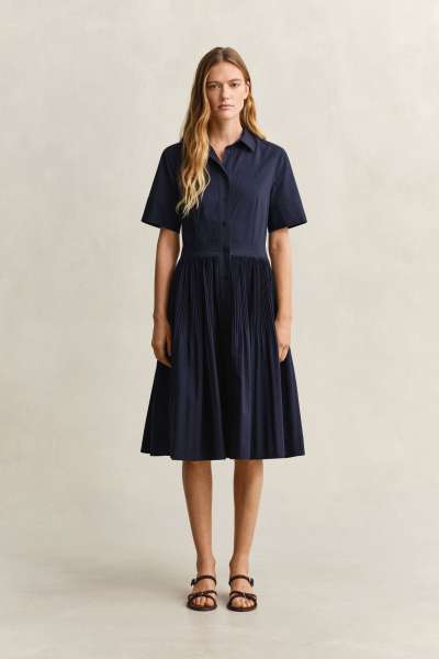 RUHA GANT CTN PLEATED SS SHIRT DRESS EVENING BLUE