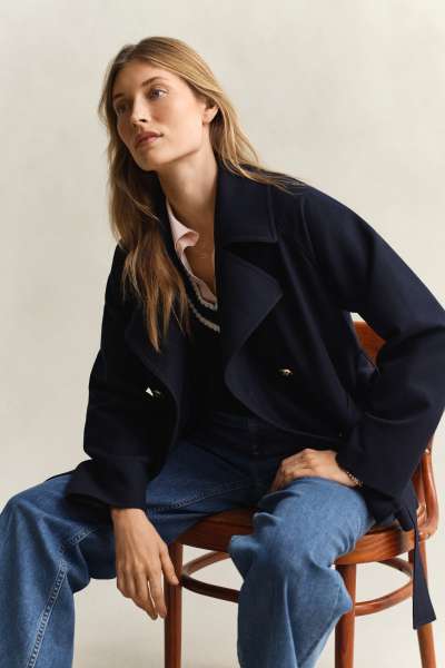 KABÁT GANT FLUID SHORT TRENCH COAT EVENING BLUE
