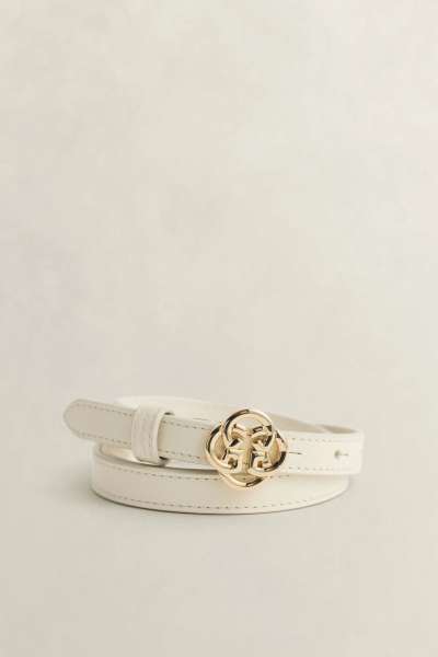 ÖV GANT MONOGRAM BUCKLE SLIM LEATHER BELT CREAM