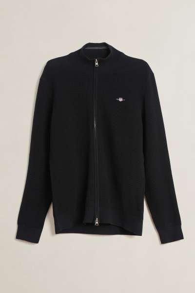 KARDIGÁN GANT MICRO TEXTURED COTTON ZIP CARDIGAN BLACK
