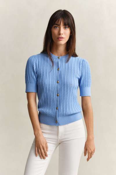 KARDIGÁN GANT COTTON CABLE SS CARDIGAN PALACE BLUE