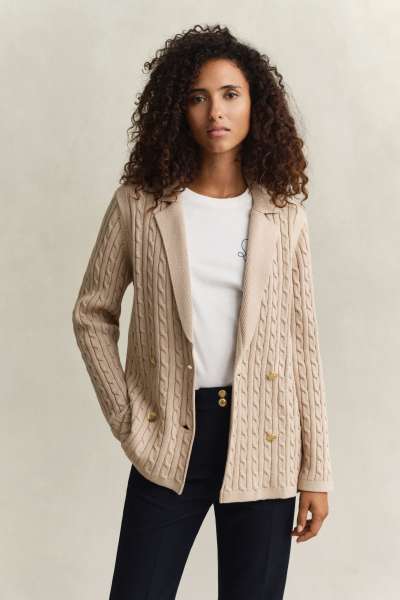 KARDIGÁN GANT CABLE KNIT CLUB BLAZER OAT BEIGE