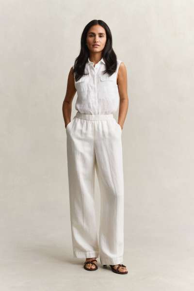 NADRÁG GANT LINEN BLEND PULL ON PANTS EGGSHELL