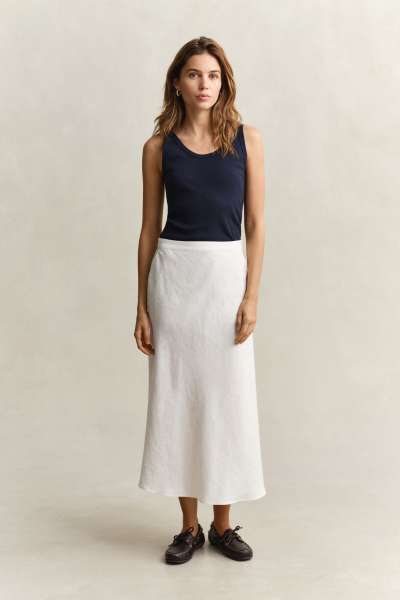 SZOKNYA GANT FLARED LINEN BLEND SKIRT EGGSHELL