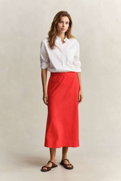SZOKNYA GANT FLARED LINEN BLEND SKIRT PERFECT RED