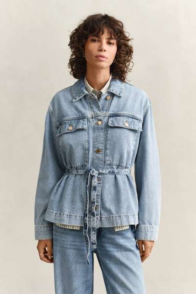 DZEKI GANT DENIM JACKET WITH TIE DETAIL LIGHT BLUE WORN IN
