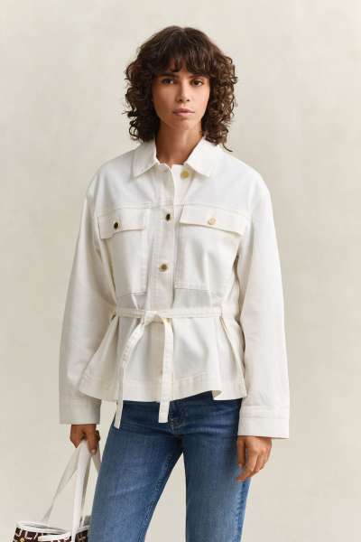 DZSEKI GANT DENIM JACKET WITH TIE DETAIL EGGSHELL