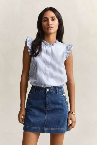 BLÚZ GANT STRIPE CTN RUFFLE BLOUSE PALACE BLUE