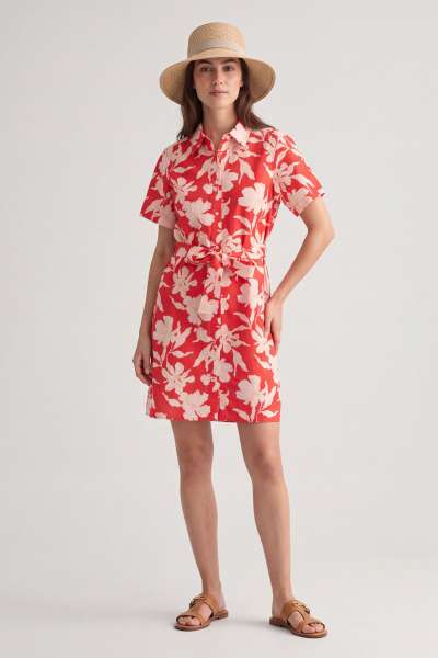RUHA GANT FLORAL PRINT LINEN SS SHIRT DRESS PERFECT RED