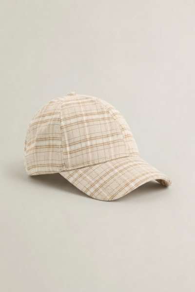 SAPKA GANT CHECKED LINEN BLEND CAP CREAMED WHITE