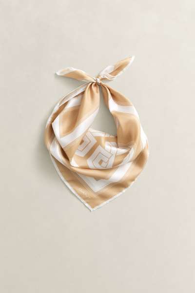 SÁL GANT MONOGRAM PRINT SILK SCARF WARM BEIGE