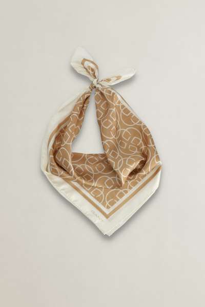 SÁL GANT MONOGRAM PRINT SILK SCARF WARM BEIGE