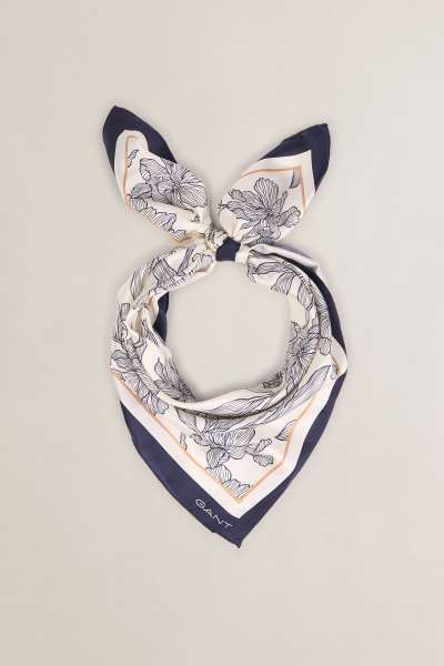 SÁL GANT FLORAL PRINT SILK SCARF EVENING BLUE