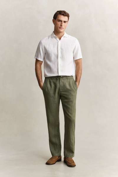 NADRÁG GANT REG LINEN D PANT DRY HERB GREEN