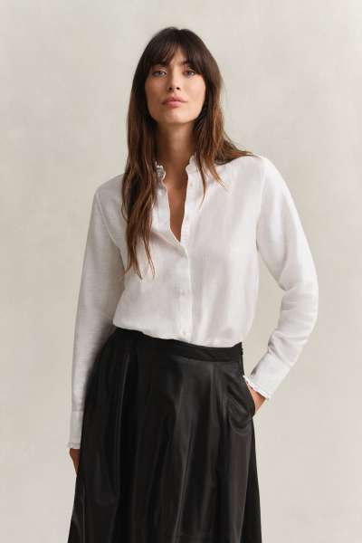 ING GANT CTN LINEN FRILL COLLAR BLOUSE WHITE