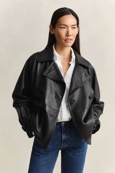 KABÁT GANT LEATHER HORT TRENCH COAT BLACK