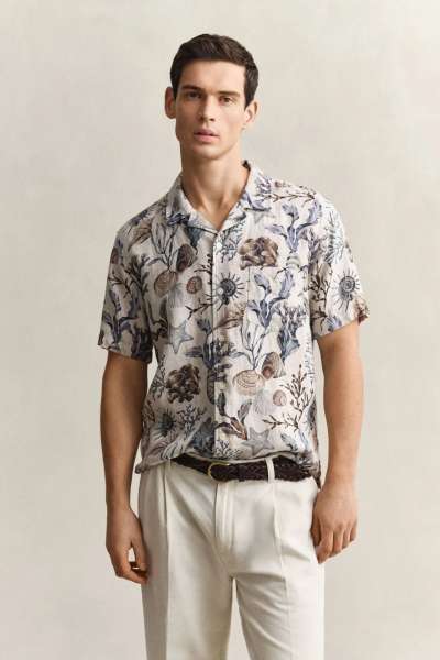 ING GANT REG AOP CAMP COLLAR HIRT OAT BEIGE