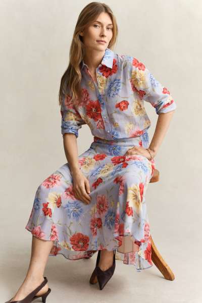 SZOKNYA GANT FLORAL PRINT PANEL SKIRT LIGHT BLUE