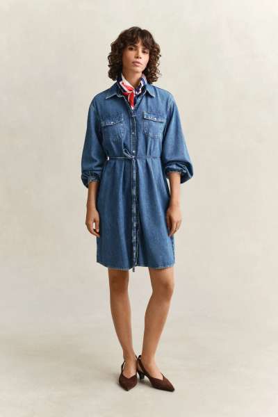 RUHA GANT DENIM VOLUME SLEEVE SHIRT DRESS MID BLUE ARCHIVE