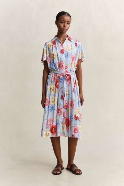RUHA GANT FLORAL PRINT PLEATED SHIRT DRESS LIGHT BLUE