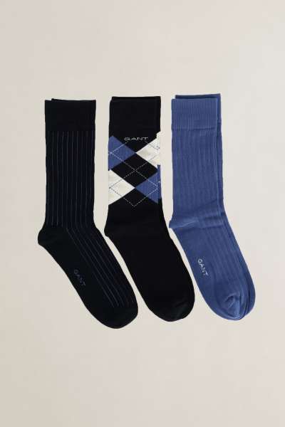ZOKNI GANT ARGYLE STRIPE AND RIB SOCKS 3-PACK MARINE