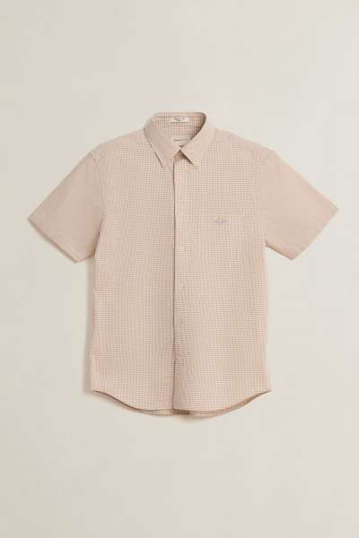 ING GANT REG CLAIC POPLIN GINGH  HIRT OAT BEIGE