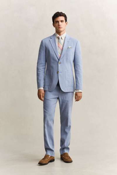 NADRÁG GANT COTTON / LINEN SUIT PANTS FADED DENIM
