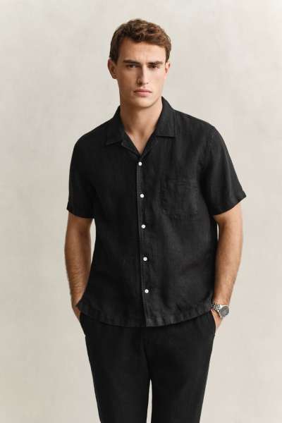 ING GANT REG GNT DYED LINEN SS CAP SHIRT BLACK