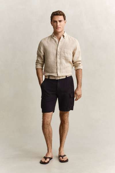 RÖVIDNADRÁG GANT REG LINEN CARGO SHORTS EBONY BLACK