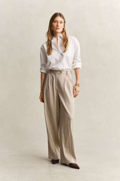 NADRÁG GANT PINSTRIPE LINEN BLEND PANTS OAT BEIGE