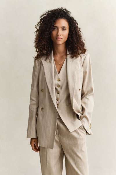 ZAKÓ GANT DB PINSTRIPE LINEN BLEND BLAZER OAT BEIGE