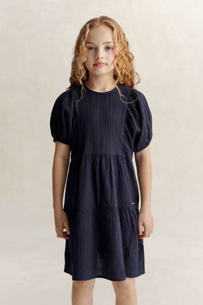 RUHA GANT SEERSUCKER TIERED DRESS EVENING BLUE
