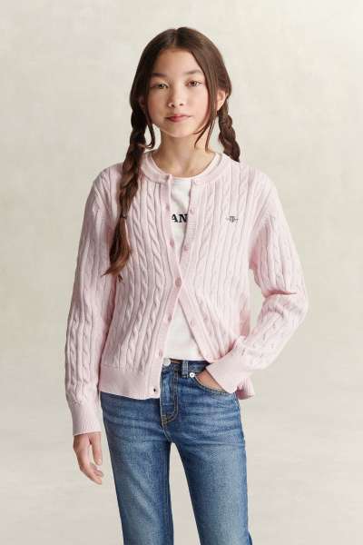 KARDIGÁN GANT SHIELD CABLE KNIT CARDIGAN LIGHT PINK
