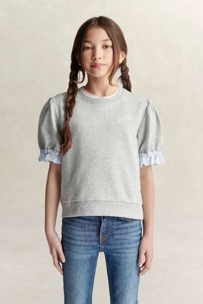 MELEGÍTŐFELSŐ GANT FRILL SS CREW SWEATSHIRT GREY MELANGE