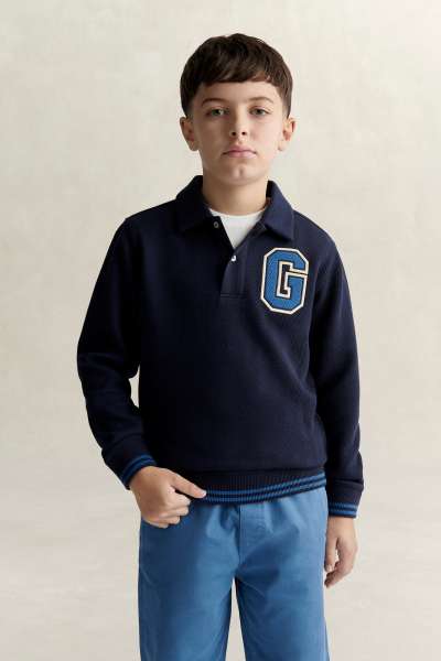 MELEGÍTŐFELSŐ GANT REVERE COLLAR CREW SWEATSHIRT EVENING BLUE