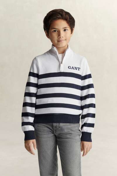 PULÓVER GANT KNITTED BRETON STRIPE ZIP FUNNEL WHITE